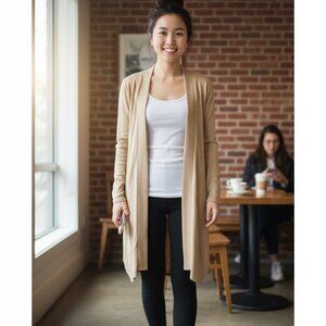 J. Jill Open Front Long Cardigan Taupe/Tan Very Soft Size Small EUC